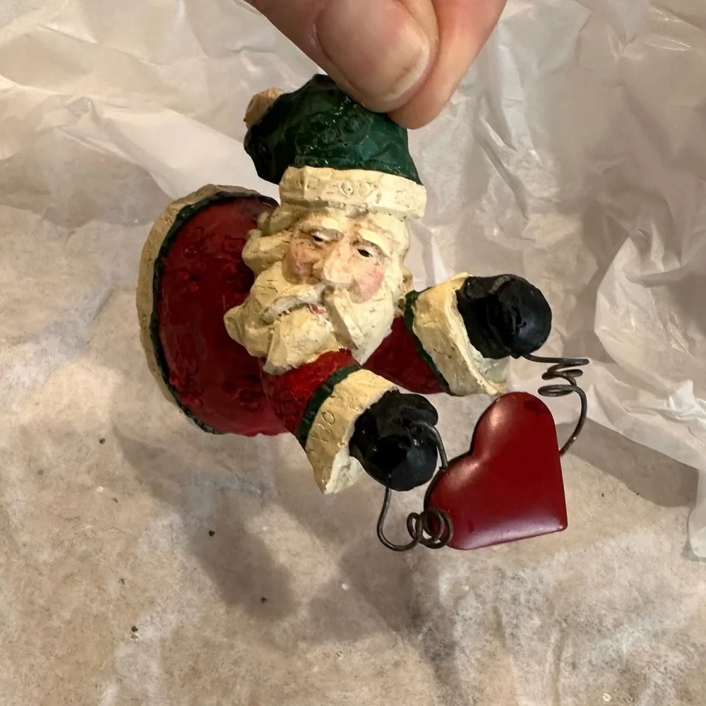 Vintage folk art whimsical Santa Claus Ornament with Heart